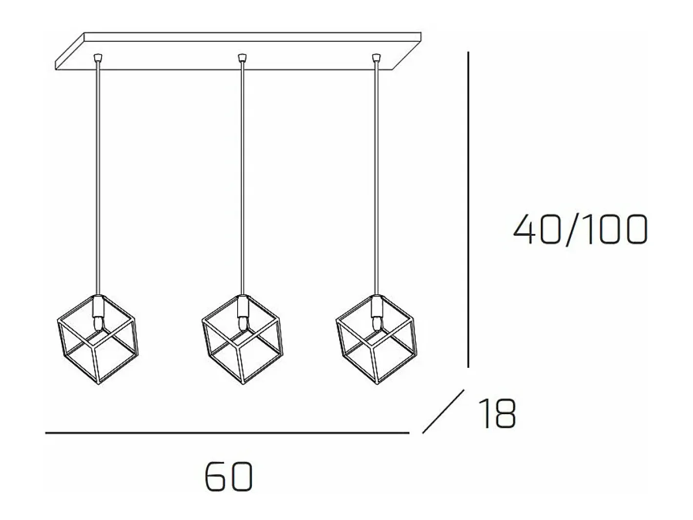 Frame Sospensione Rettangolare 3 Luci Plateado