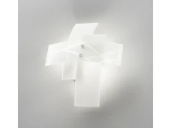 Frida - Aplique de 2 luces E14 en vidrio satinado - Estructura cromada, diseño cruzado moderno, IP20, máx 2x42W, sin bombillas Blanco New