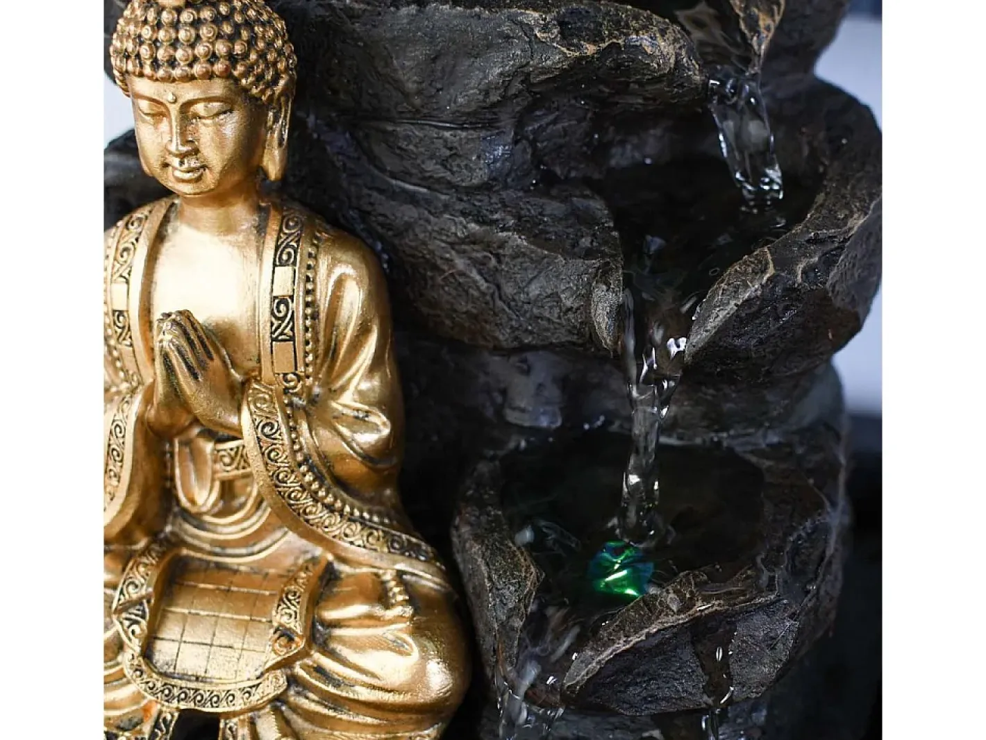 Zen Light Estatua-Fuente de Buda LED Shira Negro