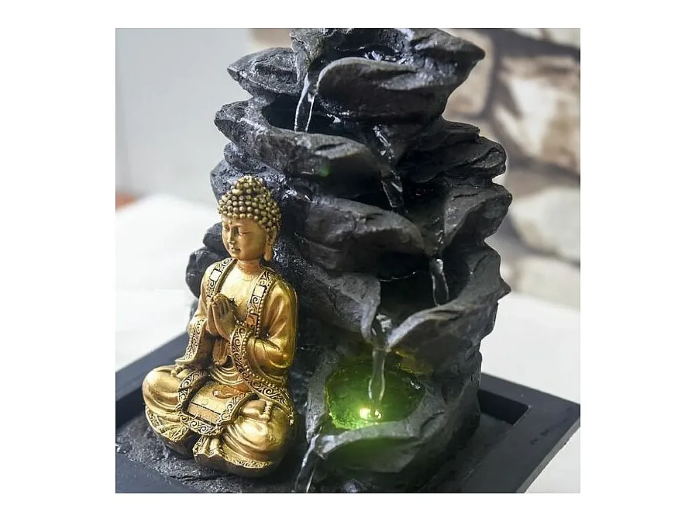 Zen Light Estatua-Fuente de Buda LED Shira Negro
