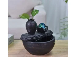 Zen Arôme Estatua-Fuente de resina de interior con LED de sílice Negro