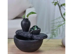 Zen Arôme Estatua-Fuente de resina de interior con LED de sílice Negro