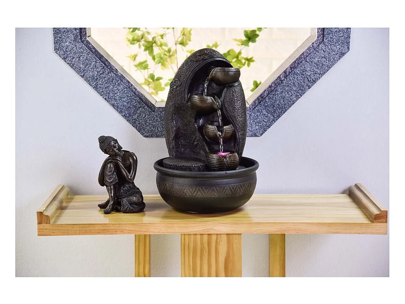 Zen Light Estatua-Fuente LED de interior del Buda de Krishna Negro