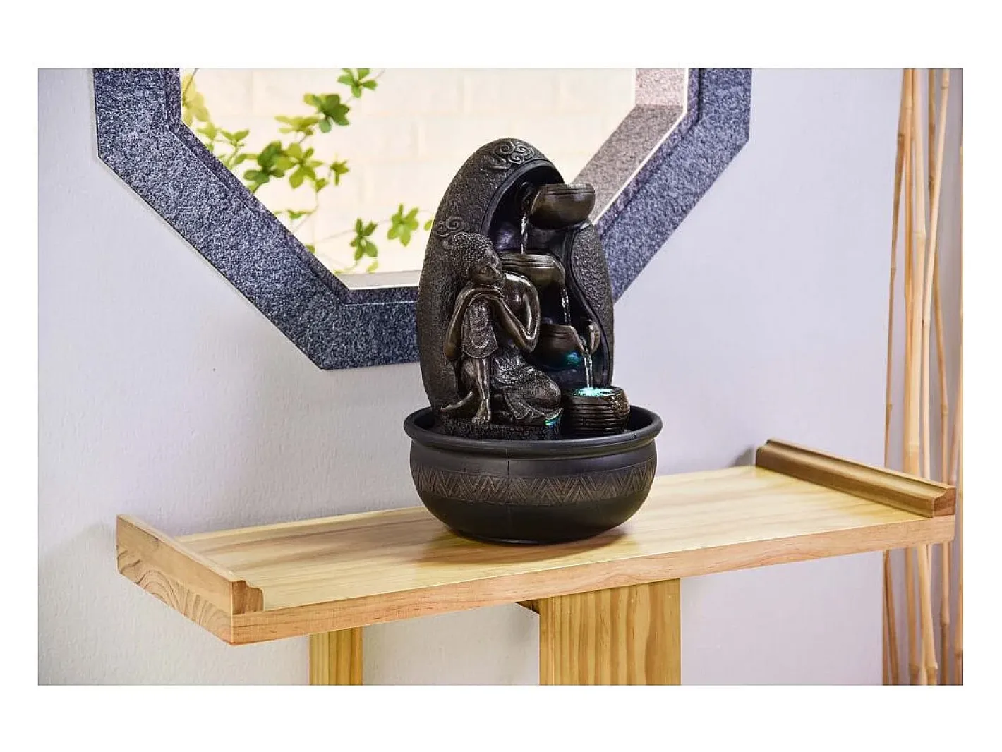 Zen Light Estatua-Fuente LED de interior del Buda de Krishna Negro