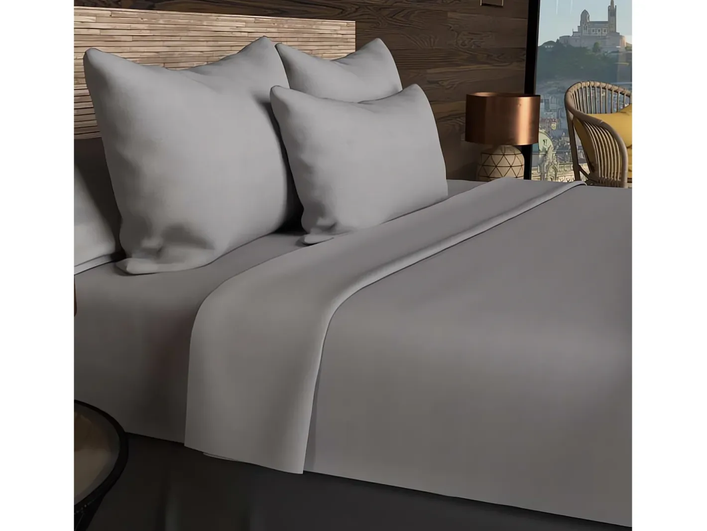 Soleil d'ocre Ropa De Cama-Funda de almohada rectangular US 50x75 cm en algodón liso 57 hilos Gris