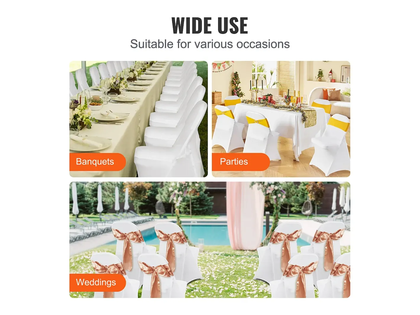Ropa De Casa-Funda de Silla SucceBuy 50 Piezas, , de Sillas Plegables en Elastano Extensible para Matrimonio Blanco