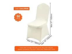 Outlet Funda de Silla SucceBuy, 50 Unidades, Ívor, Fundas de Silla Plegables en Elastano Extensible, para Diversas Ocasiones Como los Matrimonios y las Fiestas Blanco