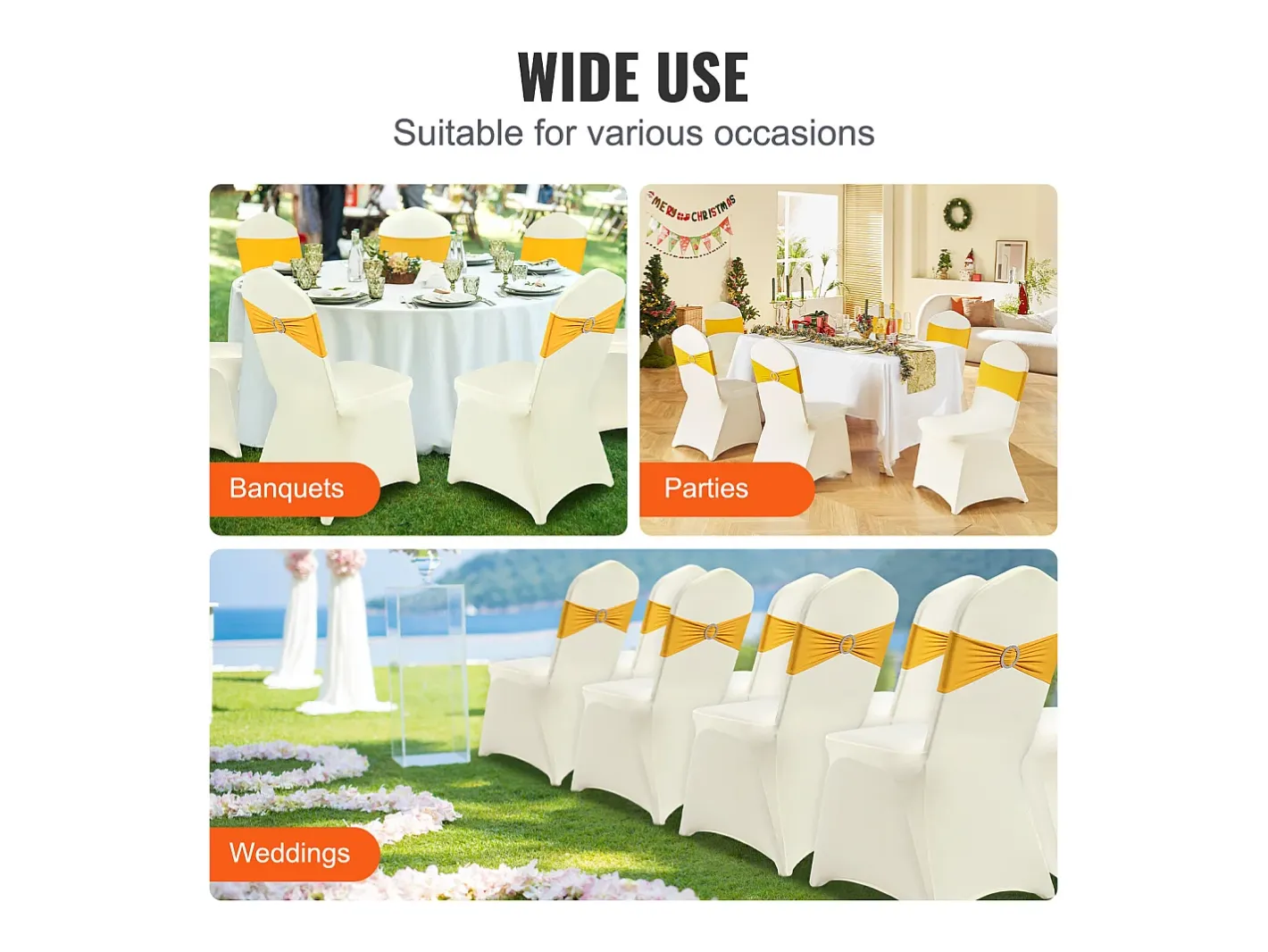 Outlet Funda de Silla SucceBuy, 50 Unidades, Ívor, Fundas de Silla Plegables en Elastano Extensible, para Diversas Ocasiones Como los Matrimonios y las Fiestas Blanco