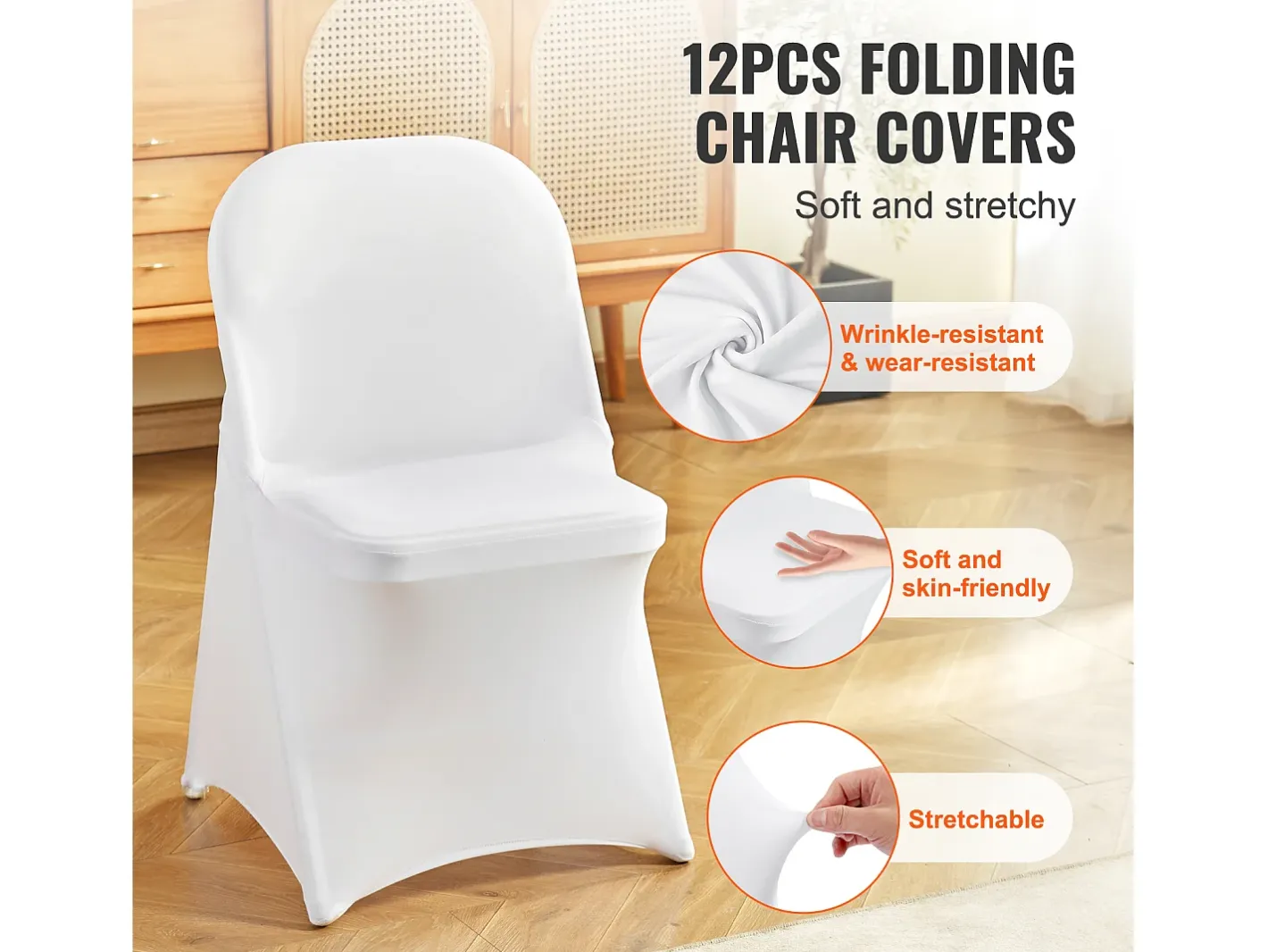 Ropa De Casa-Funda de Silla SucceBuy 12 Piezas, , Fundas de Sillas Plegables en Elastano Extensible para Matrimonio y Fiesta Blanco