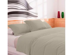 Soleil d'ocre Ropa De Cama-Funda nórdica de algodón 57 hilos 240x220 cm lino LISO, por Beige