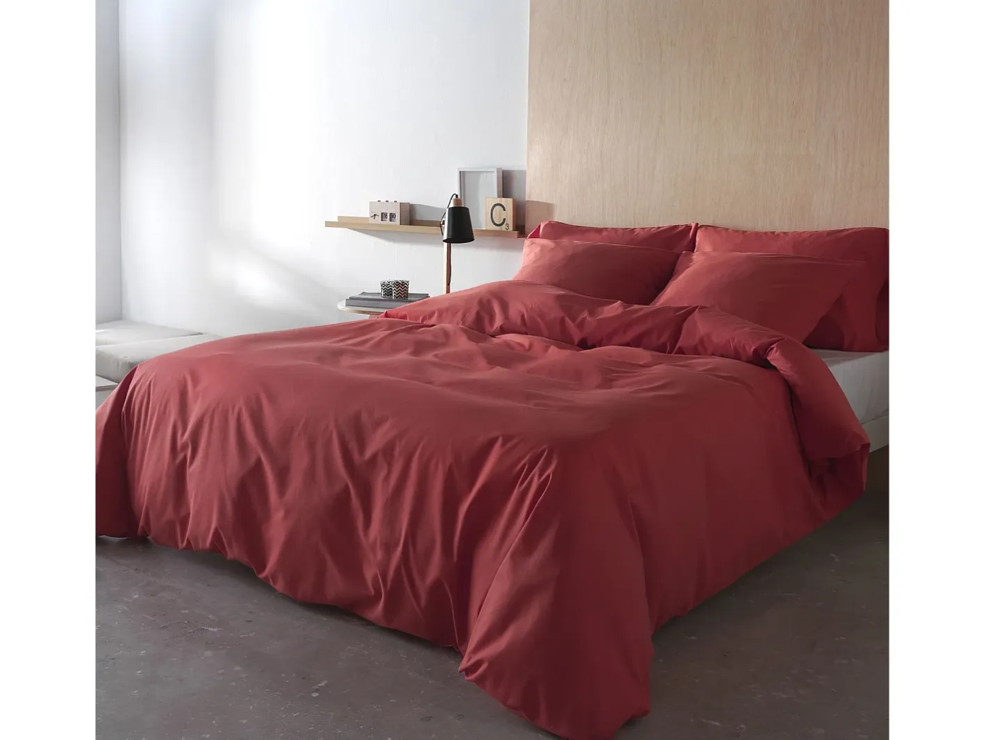 BOHEME Ropa De Cama-Funda nórdica lisa Coral cama 120 cm - 200x200 cm, algodón 200 hilos. Cierre con botones. Rojo