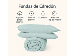 Morfeo Descanso Funda nórdica verde agua 200x190/200 - 100% algodón orgánico premium Verde claro