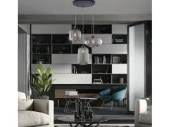 Lámpara Suspendida-Glamour - Lámpara colgante negra con cristal espejo gris decorado y cables orientables, 3 luces Negro