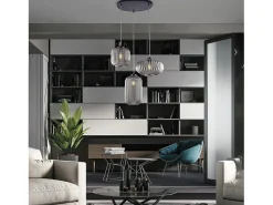 Lámpara Suspendida-Glamour - Lámpara colgante negra con cristal espejo gris decorado y cables orientables, 3 luces Negro