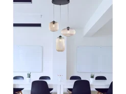 Glamour - Lámpara colgante negra con cristal ámbar decorado y cables eléctricos orientables, 3 luces Negro Best