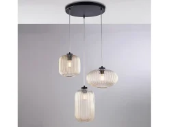 Glamour - Lámpara colgante negra con cristal ámbar decorado y cables eléctricos orientables, 3 luces Negro Best