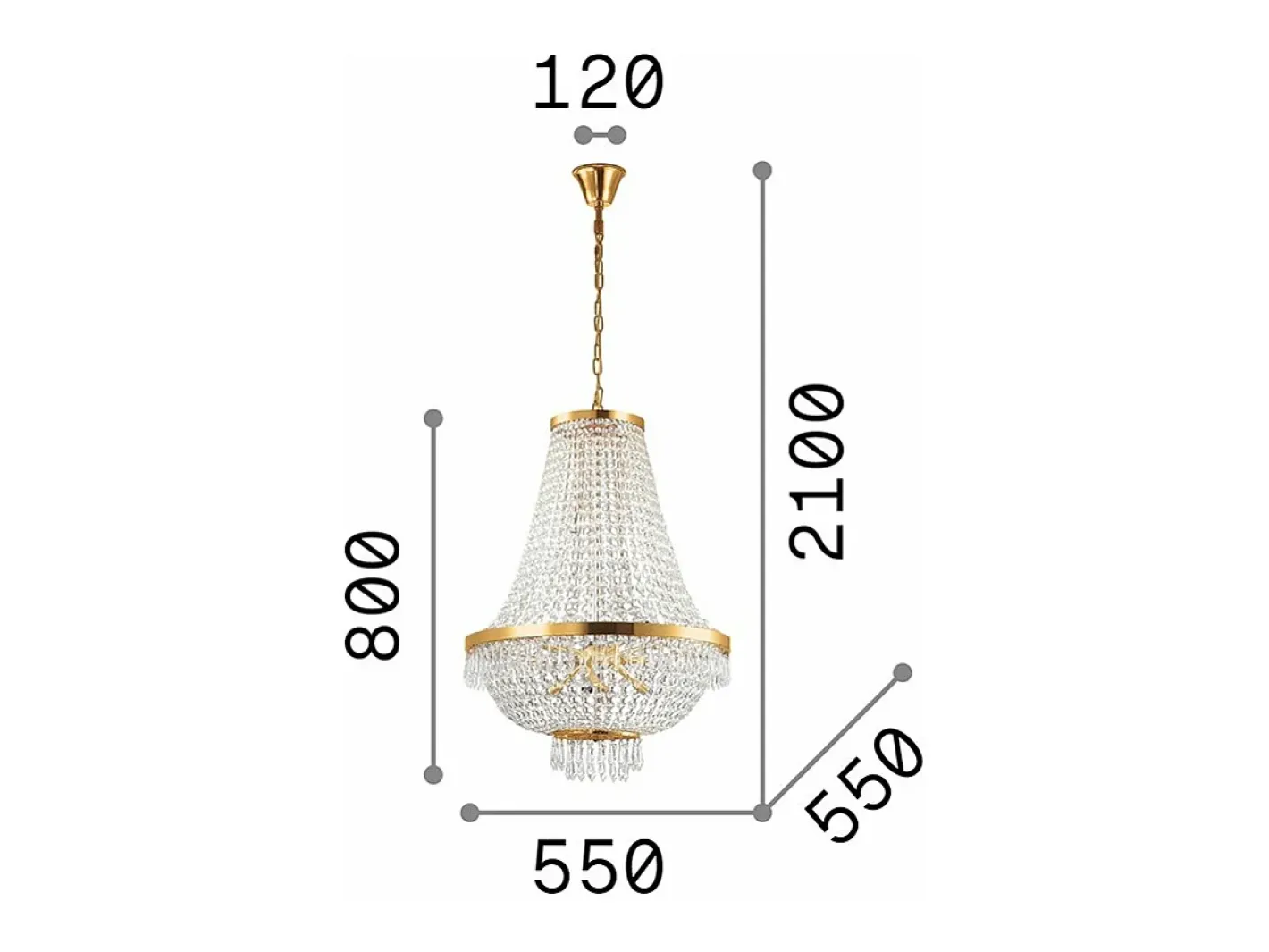 Ideal Lux Lámpara Suspendida-Gran lámpara de araña decorativa cromada, G9 Gris
