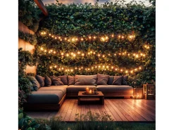 Ledkia Guirnalda Luminosa-Guirnalda Luces Exterior Easyfit 12VAC con 10 Bombillas 5.65m 2700K Blanco Cálido Negro