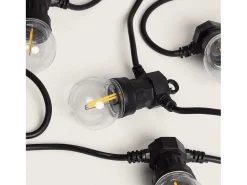 Ledkia Guirnalda Luminosa-Guirnalda Luces Exterior Easyfit 12VAC con 10 Bombillas 5.65m 2700K Blanco Cálido Negro