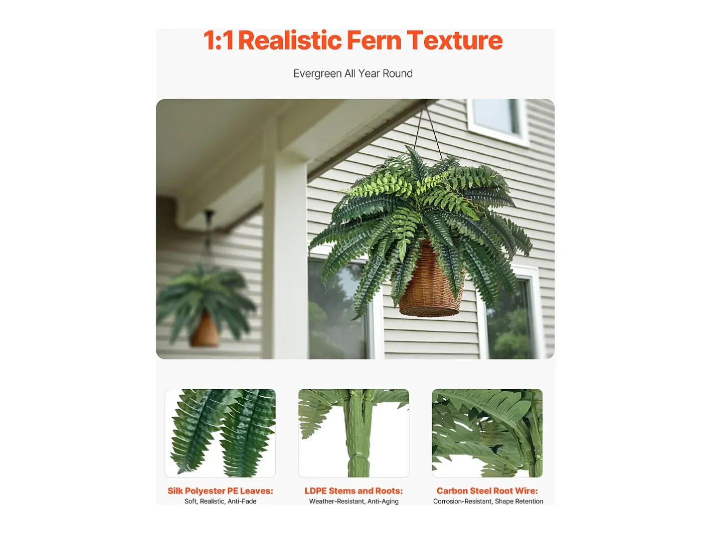 Best Helecho Artificial SucceBuy, Pack de 2, Helecho Falso de Boston 90-100 cm, 35 Hojas, Colgante, Decoración Interior/Exterior, Hogar/Oficina, Maceta No Incluida Verde
