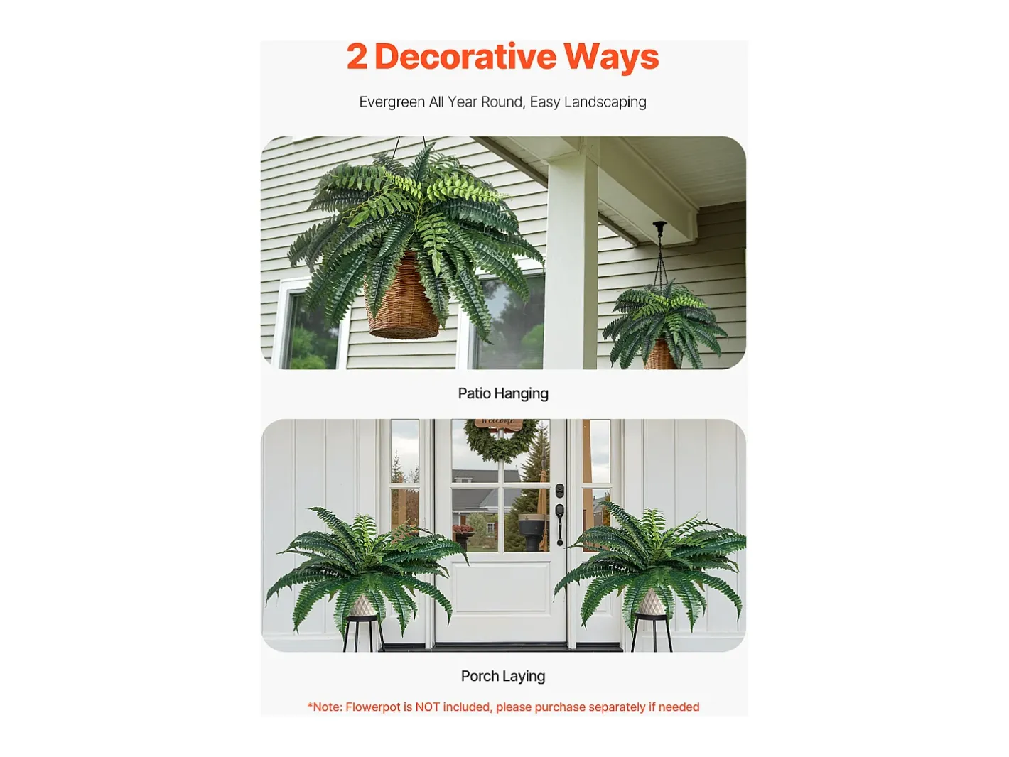Best Helecho Artificial SucceBuy, Pack de 2, Helecho Falso de Boston 90-100 cm, 35 Hojas, Colgante, Decoración Interior/Exterior, Hogar/Oficina, Maceta No Incluida Verde