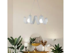 New Helix - Lámpara de suspensión en hierro lacado brillo con cable eléctrico orientable 2 luces L. 54 X 20 - BL141-2-BCO Blanco