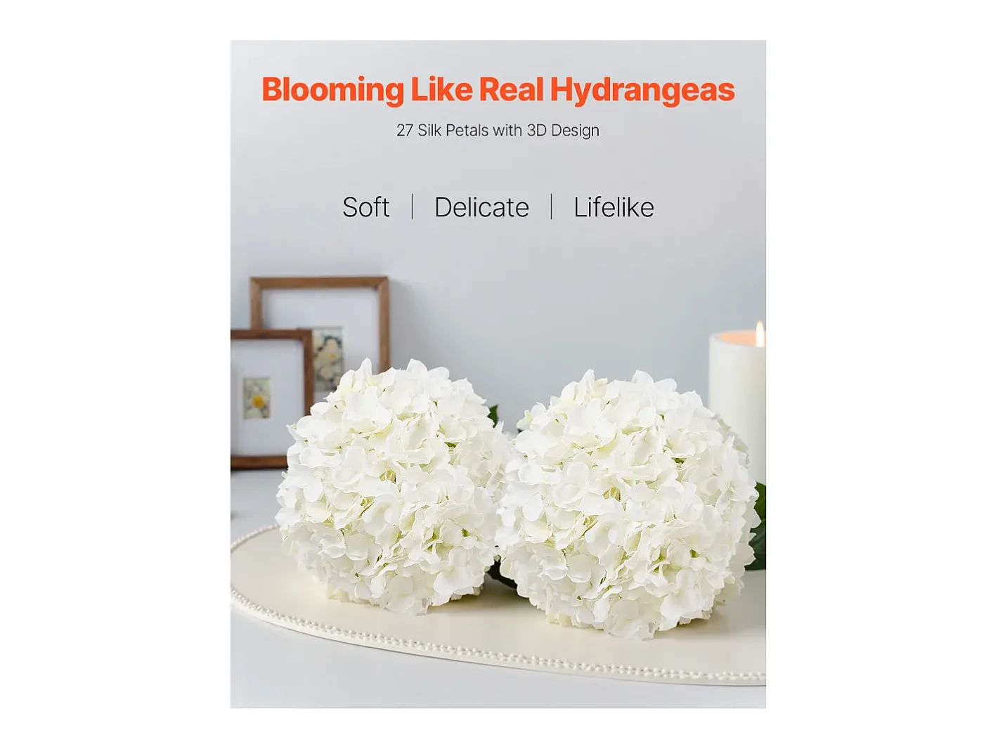 Sale Hortensia Artificial SucceBuy Flores Artificiales 250 mm, Ramos de Flores Artificiales Aspecto Realista con Cabeza de 152,4 mm, Lote de 65, Blanco