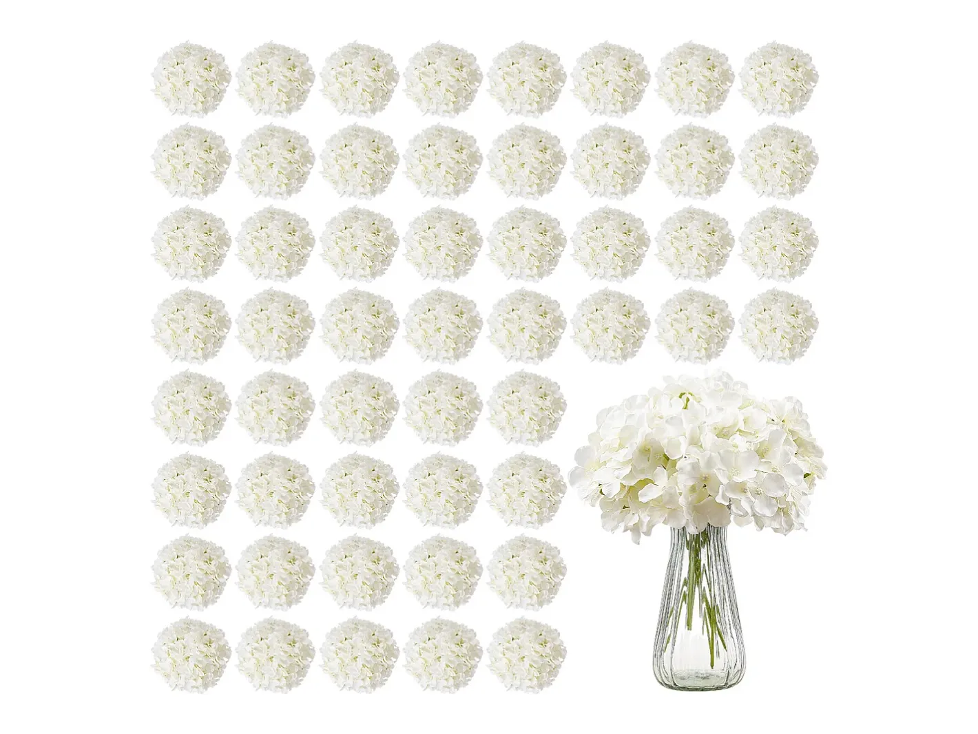 Sale Hortensia Artificial SucceBuy Flores Artificiales 250 mm, Ramos de Flores Artificiales Aspecto Realista con Cabeza de 152,4 mm, Lote de 65, Blanco