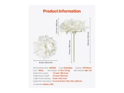 Planta Artificial-Hortensia Artificial SucceBuy Flores Artificiales 250 mm, Ramos de Flores Artificiales Aspecto Realista con Cabeza de 152,4 mm, Lote de 205, Blanco