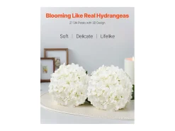 Planta Artificial-Hortensia Artificial SucceBuy Flores Artificiales 250 mm, Ramos de Flores Artificiales Aspecto Realista con Cabeza de 152,4 mm, Lote de 205, Blanco