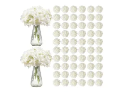 Planta Artificial-Hortensia Artificial SucceBuy Flores Artificiales 250 mm, Ramos de Flores Artificiales Aspecto Realista con Cabeza de 152,4 mm, Lote de 205, Blanco