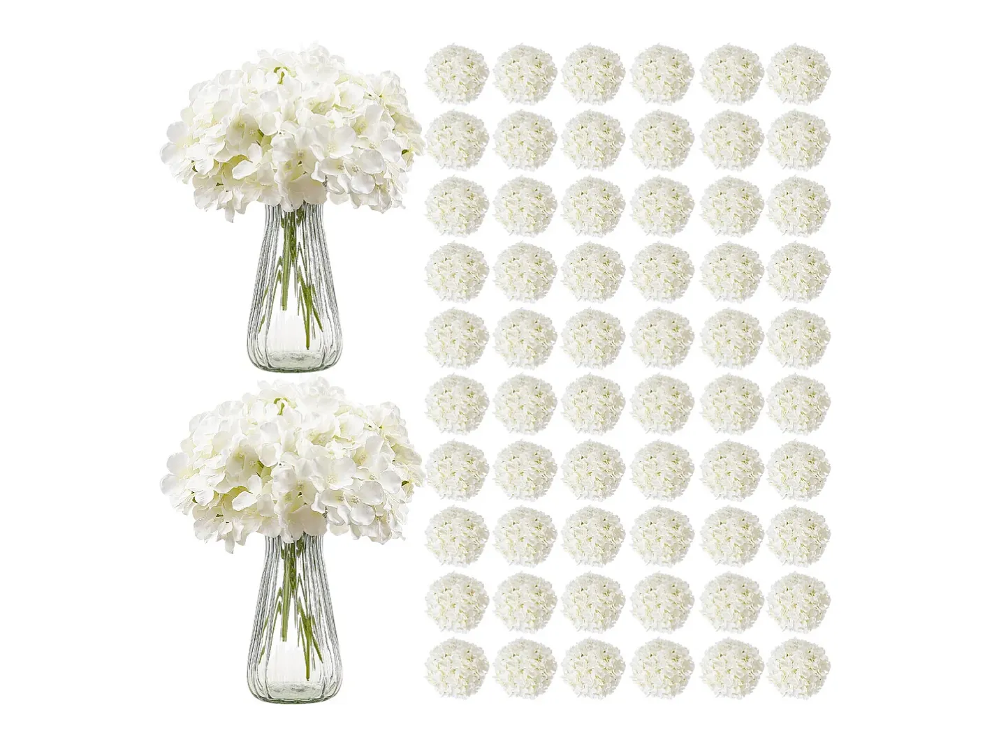 Planta Artificial-Hortensia Artificial SucceBuy Flores Artificiales 250 mm, Ramos de Flores Artificiales Aspecto Realista con Cabeza de 152,4 mm, Lote de 205, Blanco