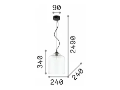 Ideal Lux Lámpara Suspendida-Bistro' - 1 lámpara colgante de techo tipo domo negro, ahumado, cuadrado de vidrio, E27 Gris