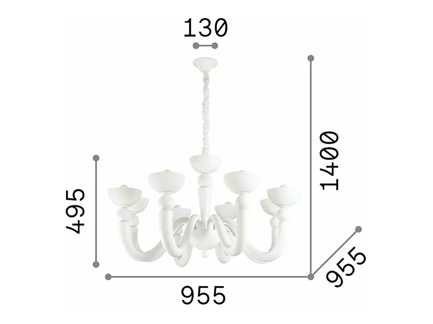 Ideal Lux Bon Bon - Lámpara de araña de 8 luces con varios brazos, acabado , E14 Blanco