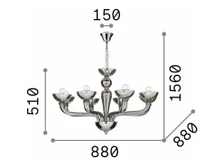 New Ideal Lux Casanova - Lámpara de araña de 8 luces con brazos múltiples, vidrio , E14 Transparente