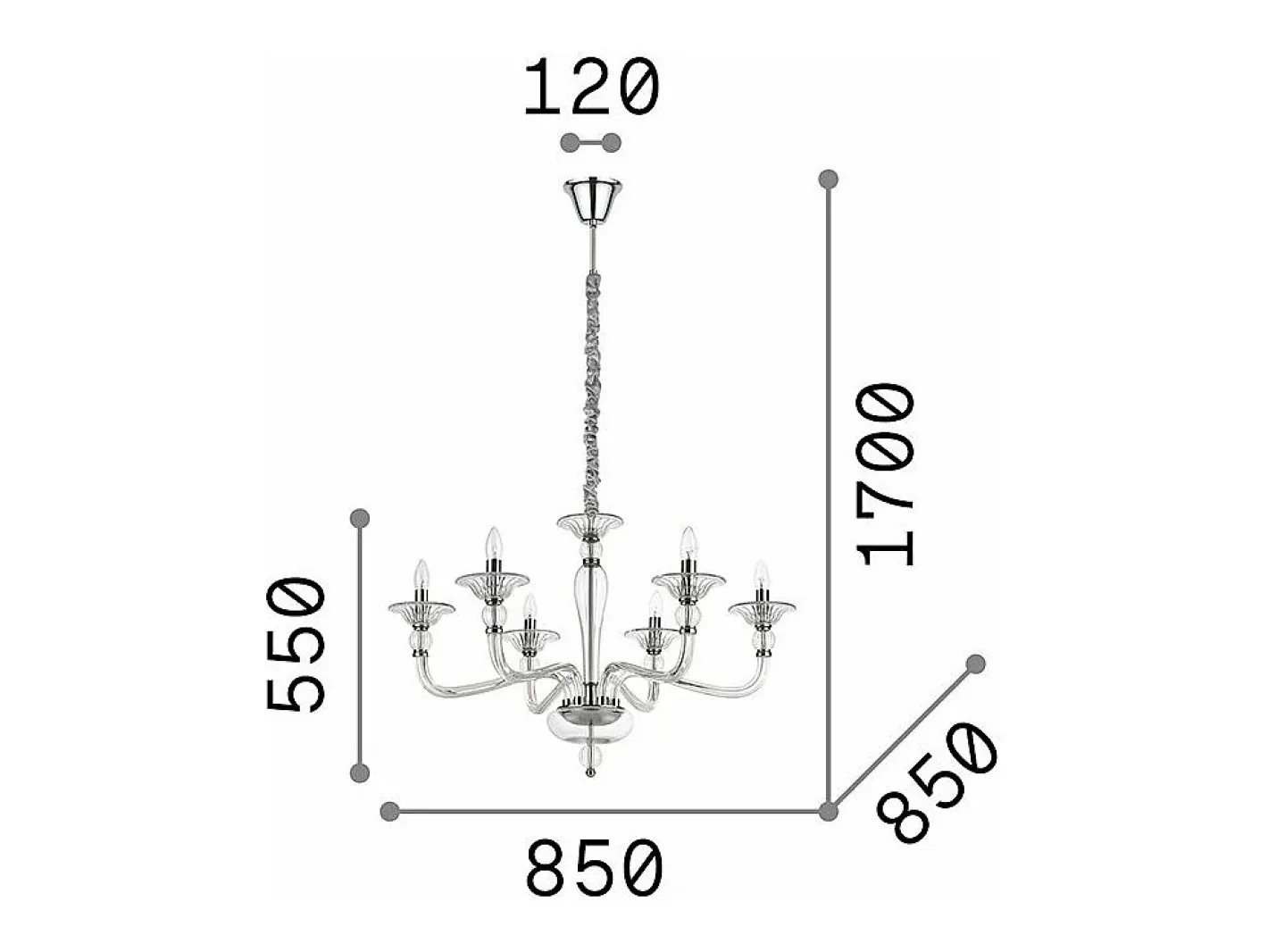 Ideal Lux Lámpara Suspendida-Danieli - Lámpara colgante 6 luces ámbar, E14 Naranja