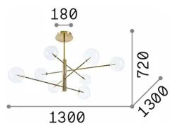 Ideal Lux Lámpara Suspendida-EQUINOXE Plafón Semi Empotrado 8 Luces Multi Brazo Latón Camel