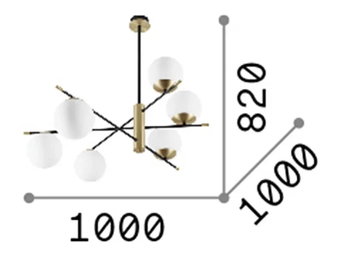 Discount Ideal Lux GOURMET Lámpara de techo semiempotrable 6 luces Globe Multi Arm negra Camel