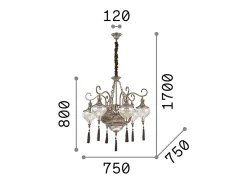 Ideal Lux Lámpara Suspendida-Harem - Araña de luces ámbar con brazos múltiples, 9 luces, acabado de latón antiguo, E27 Camel