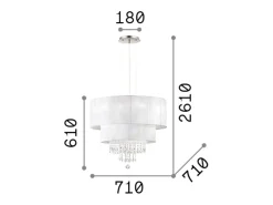 Ideal Lux Opera - Lámpara colgante de techo con 6 luces, Cromado, Cristales con pantalla blanca, E27 Gris