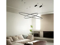 Sale Ideal Lux ORACLE Lámpara de techo colgante LED integrada, delgada, redonda, regulable, DALI, 90 cm, negra, 3000 K Negro
