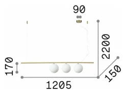 Ideal Lux Lámpara Suspendida-PERLINE Plafón colgante barra 3 luces Negro