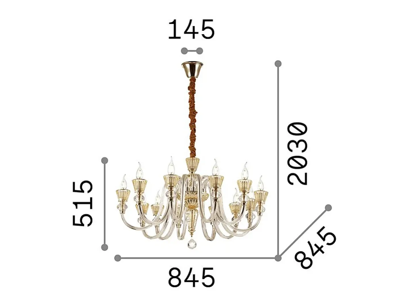 Ideal Lux Lámpara Suspendida-Strauss - Lámpara de araña de 12 luces, acabado en oro rosa, E14 Dorado
