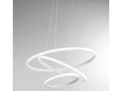 Clearance Iole S3 Lámpara de araña LED regulable 60W - Suspensión moderna con 3 aros en aluminio , luz cálida 3000K, 3000lm, diseño elegante Blanco