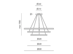 Iole S3 Lámpara de araña LED regulable 60W - Suspensión moderna con 3 anillos en aluminio titanio, luz cálida 3000K, 3000lm, diseño elegante Gris