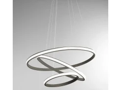 Iole S3 Lámpara de araña LED regulable 60W - Suspensión moderna con 3 anillos en aluminio titanio, luz cálida 3000K, 3000lm, diseño elegante Gris