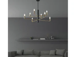 Lámpara Suspendida-Isak Suspensión en hierro lacado con acabados en latón bruñido cepillado 8 luces H.66 Ø86 BL311-8-NR Negro