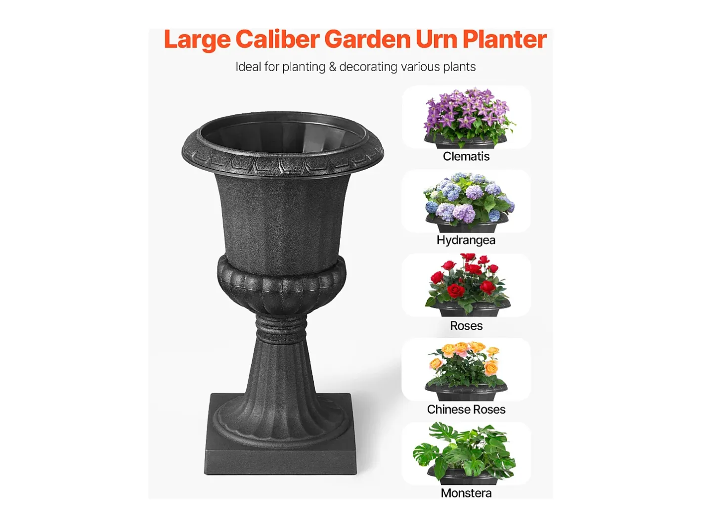 Jardiner Urna de Plástico SucceBuy, 40 x 67 cm, Maceta Clásica, Lote de 2, para Interior, Exterior, Boda, Fiestas, Eventos, Escenario, Entradas, Negro Best