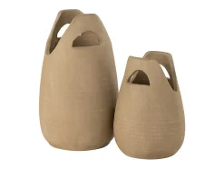 Best J-Line Jarrón con asa de cerámica 23x23x40 cm Beige