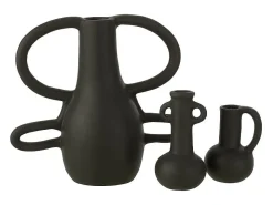 J-Line Jarrón con asas en terracota negra 17x33x36 cm Negro New